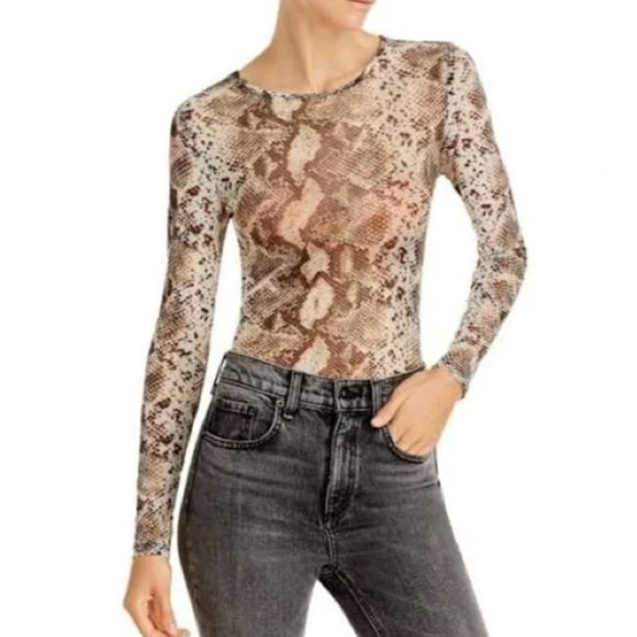 Aqua Sheer Snakeskin Mesh Long Sleeve Top - Picture 1 of 4